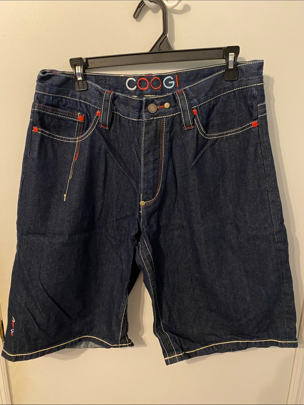 COOGI Dark Blue Denim Shorts with Red Accents